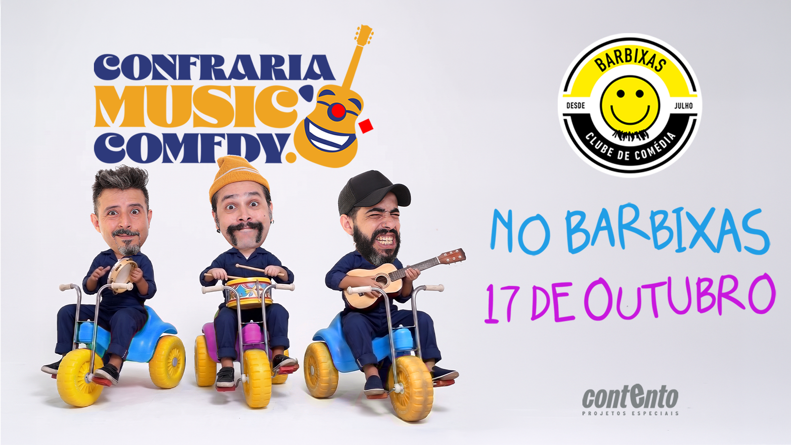 Key visual Confraria Music Comedy no Barbixas Clube de Comédia